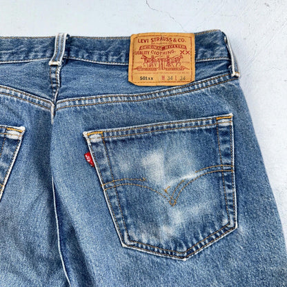 Levis 501 Vintage 90s USA XX Straight Leg Jeans Blue Med Wash 34x34 Act 31x30