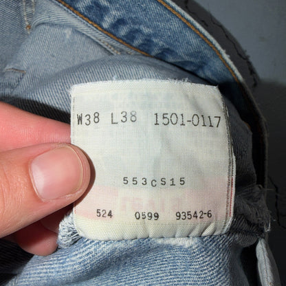 Levis 501 Vintage 90s USA XX Straight Leg Jeans Blue Light Wash 38x38 Act 35x34