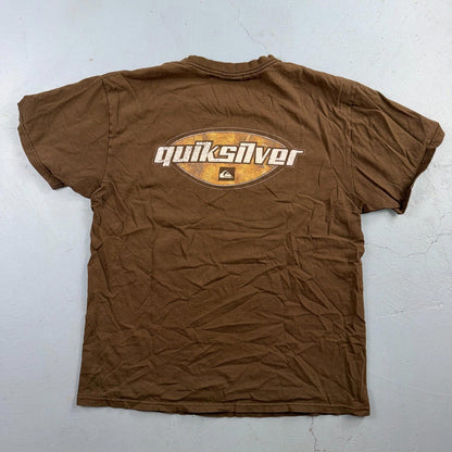 VTG Quiksilver Shirt Mens Short Sleeve Tee Brown Casual Y2K Size M Skateboard