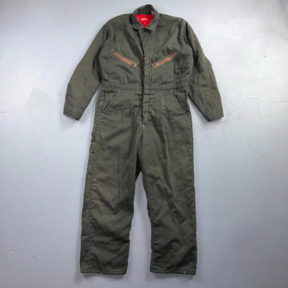 VTG 60s Wrangler Big Ben Work Coveralls Mens M Long Green Jumpsuit Zip Utility