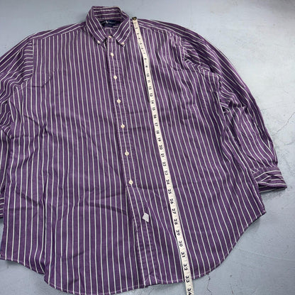 Polo Ralph Lauren VTG Shirt Mens Small Purple Poplin Cotton Striped Preppy