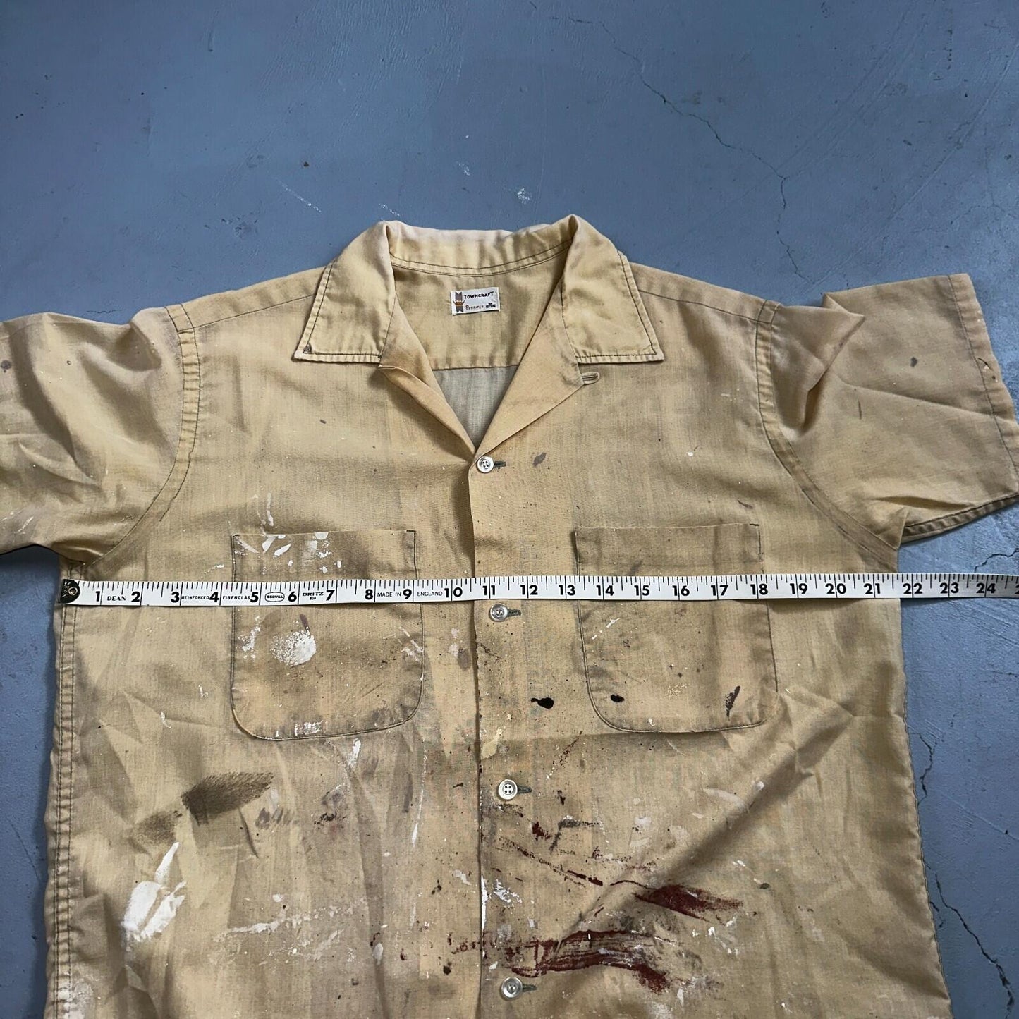VTG 50s 60s Penneys Towncraft Paint Camp Loop Collar Shirt Rockabilly Button