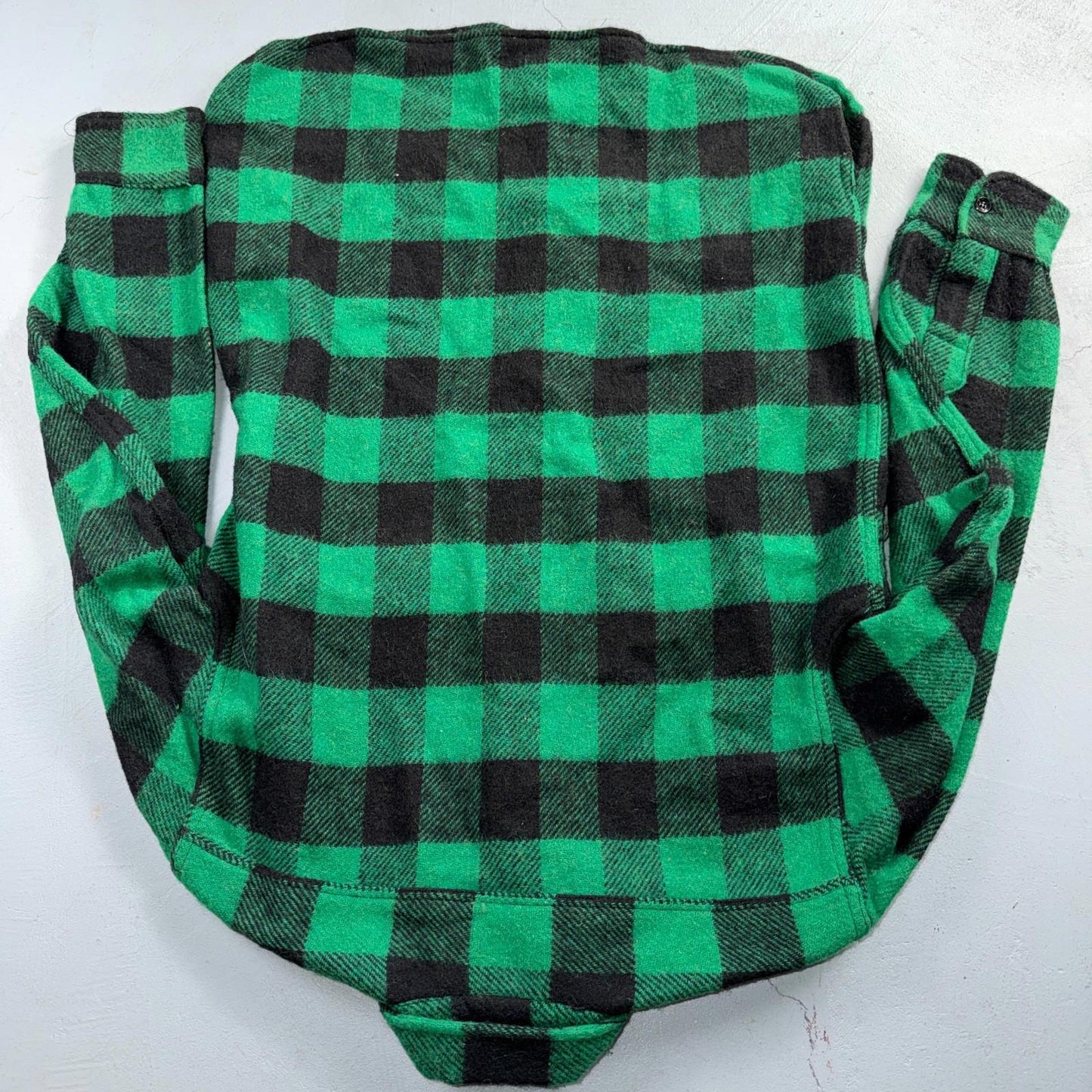 Vintage 1950s Five Brother Green Wool Buffalo Plaid Button Down Shirt Rockabilly