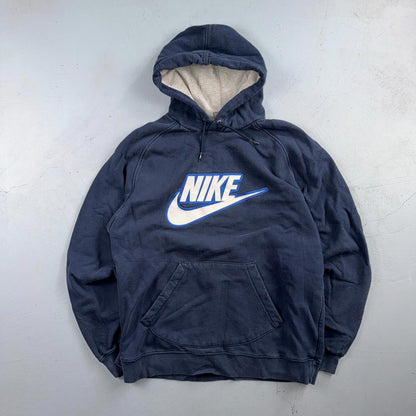 Nike Vintage Y2K Big Spellout Swoosh Sweatshirt Hoodie Sz L Silver Bar Tag