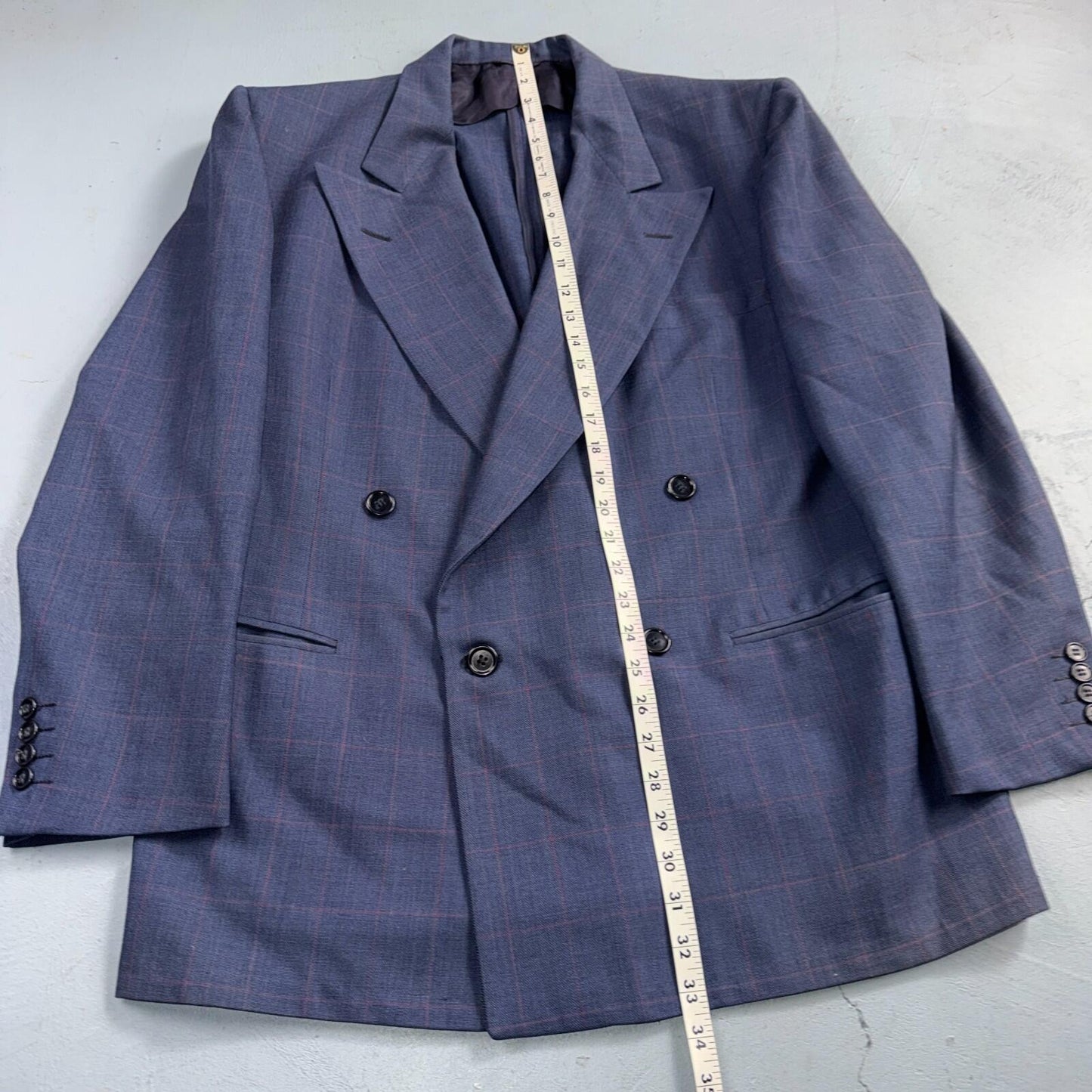 60s Pinstripe Blue Double Breasted Suit Jacket Wool 42 70s Navy Blue 1960s