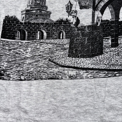 Columbia Artagen VTG T Shirt Travel Y2K Art Deco Grey City Photograph