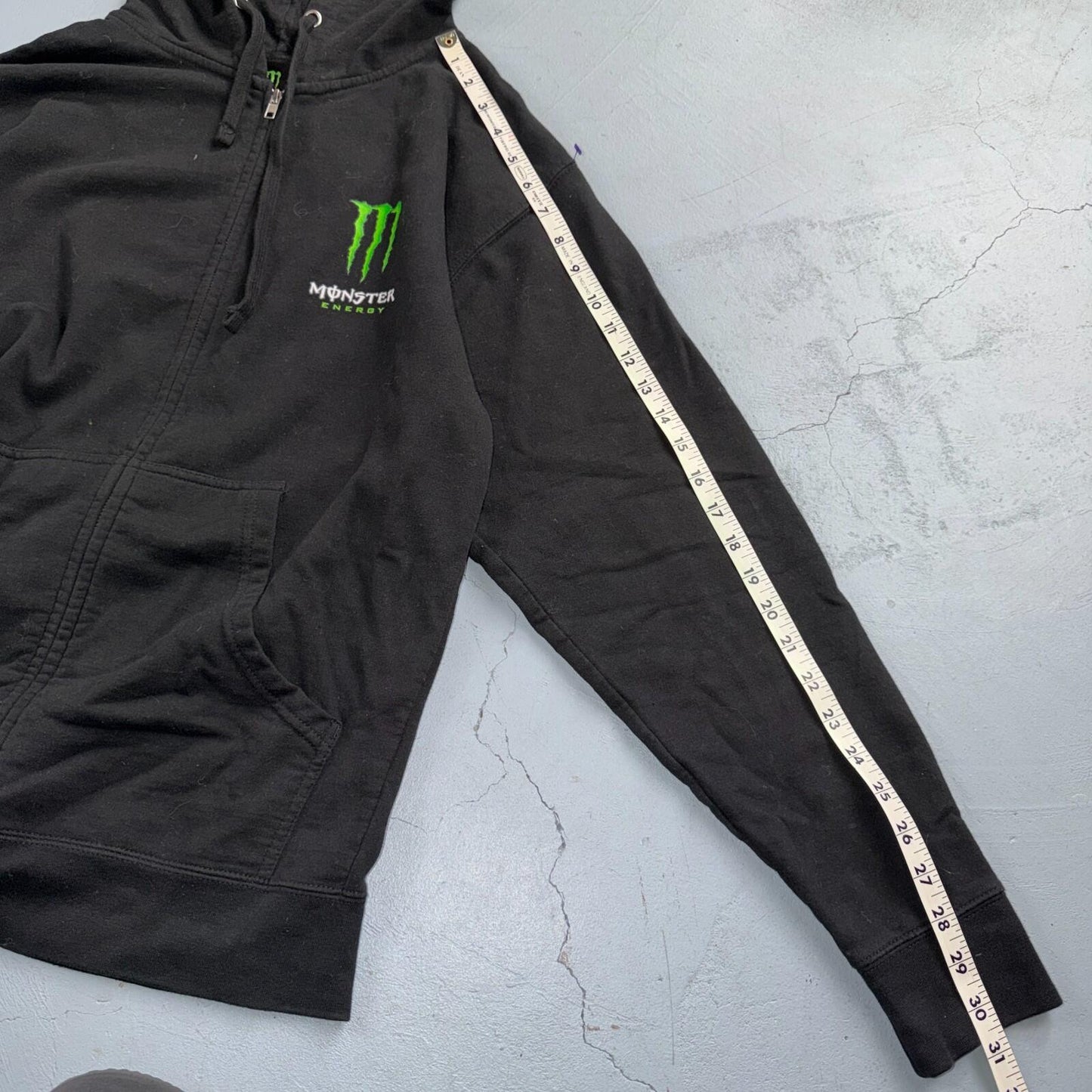 Vintage Y2K Monster Energy Zip Up Hoodie Sweatshirt Mens Medium Black Grunge