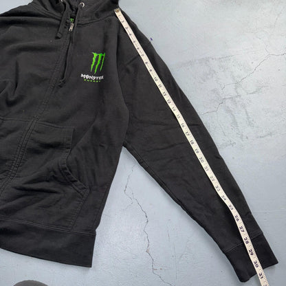 Vintage Y2K Monster Energy Zip Up Hoodie Sweatshirt Mens Medium Black Grunge