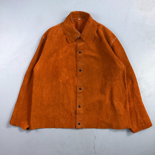 VTG 60s 50s Brown Suede Leather Button Jacket Western Snap Rockabilly Staple