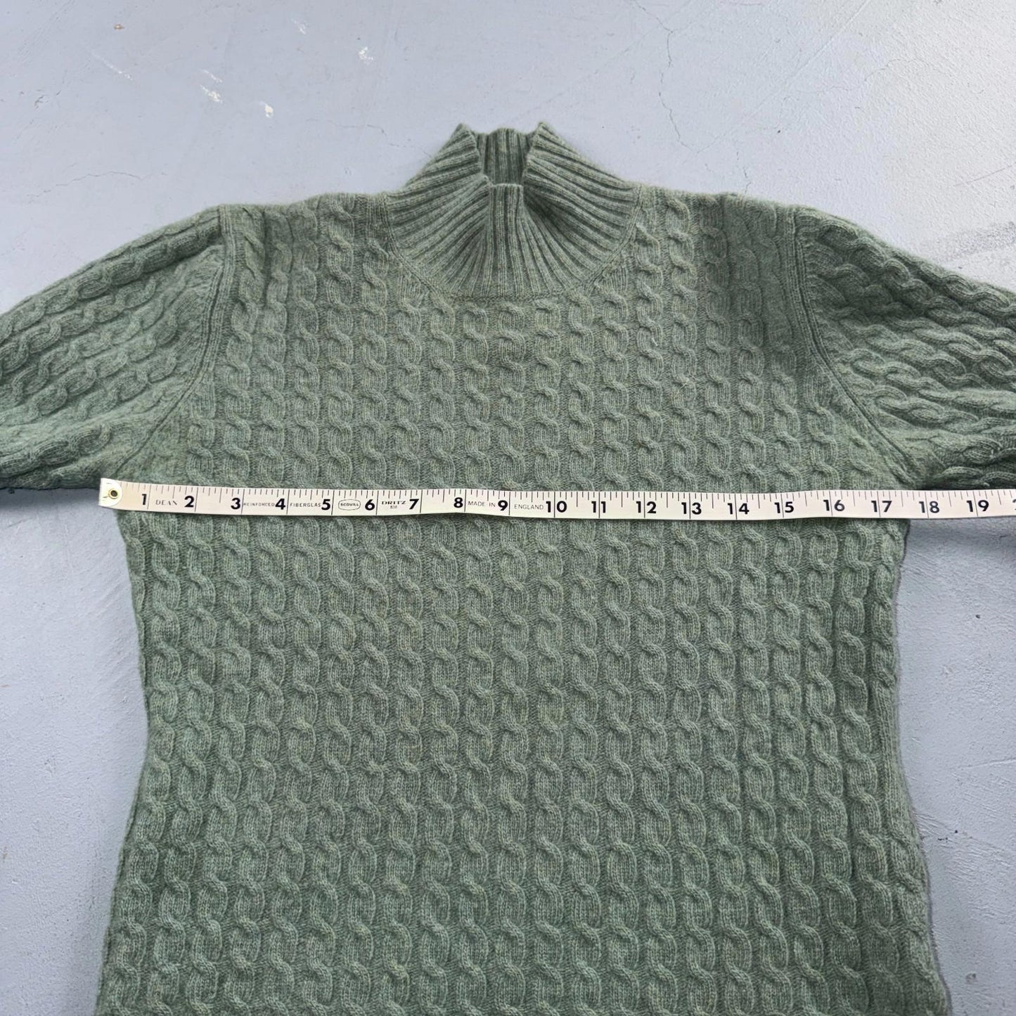 Ralph Lauren Womens M Peplum Green Cable Knit Sweater Wool Cashmere Angora