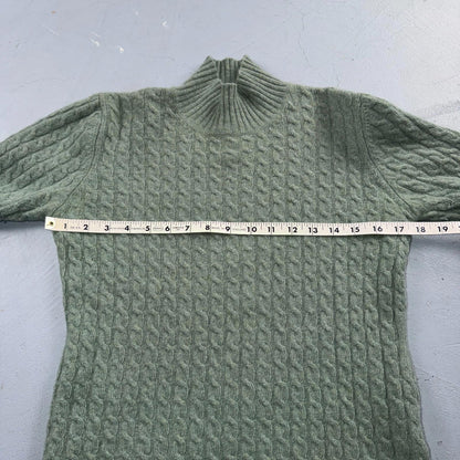 Ralph Lauren Womens M Peplum Green Cable Knit Sweater Wool Cashmere Angora