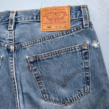 Levis 501 Vintage 90s USA XX Straight Leg Jeans Blue Light Wash 33x32 Act 31x30