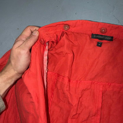 Eileen Fisher Cotton Coral Crinkle Asymmetrical Mock Neck Jacket Size Medium