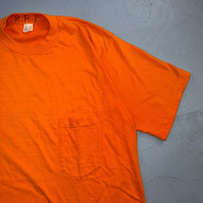 Penneys 1970s Single Stitch Pocket VTG T Shirt Towncraft 70s 60s Blank Orange XL