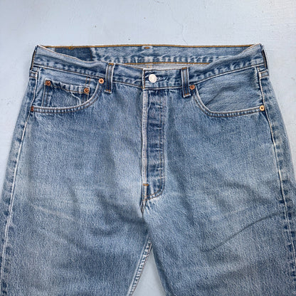 Levis 501 Vintage 90s USA XX Straight Leg Jeans Blue Light Wash 36x32 Act 33x27