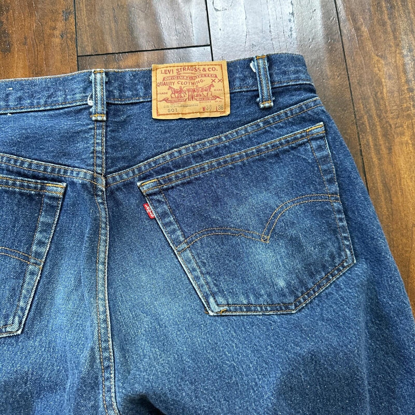VTG 80s Levis 501 Button Fly 38x36 USA Tag Jeans Straight Wash Blue XX Act 34x32