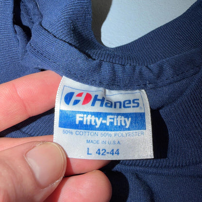 Hanes 80s Single Stitch Navy Blue Blank VTG T Shirt 1980s Classic Large