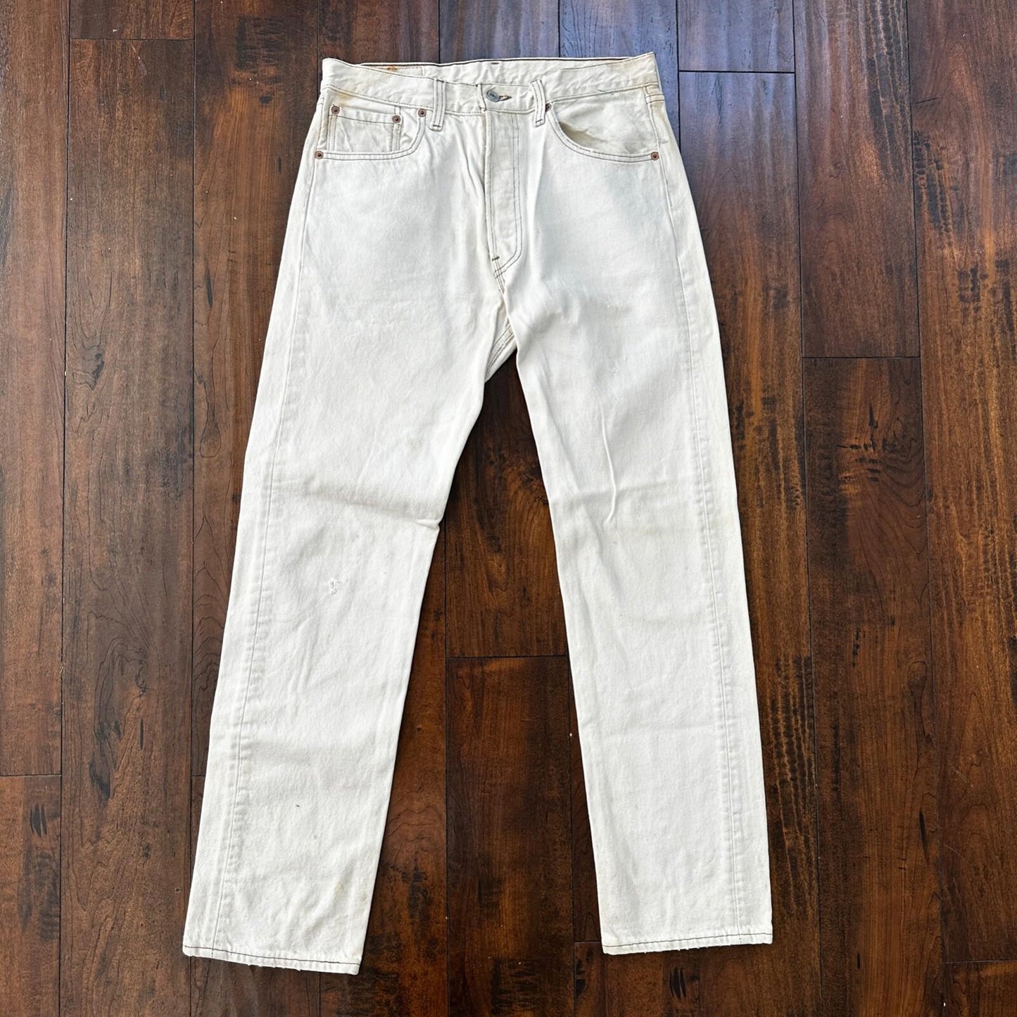 VTG 90s Levis 501 Button Fly 32x32 USA Tag Jeans Straight Wash White Act 30x31