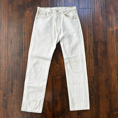 VTG 90s Levis 501 Button Fly 32x32 USA Tag Jeans Straight Wash White Act 30x31