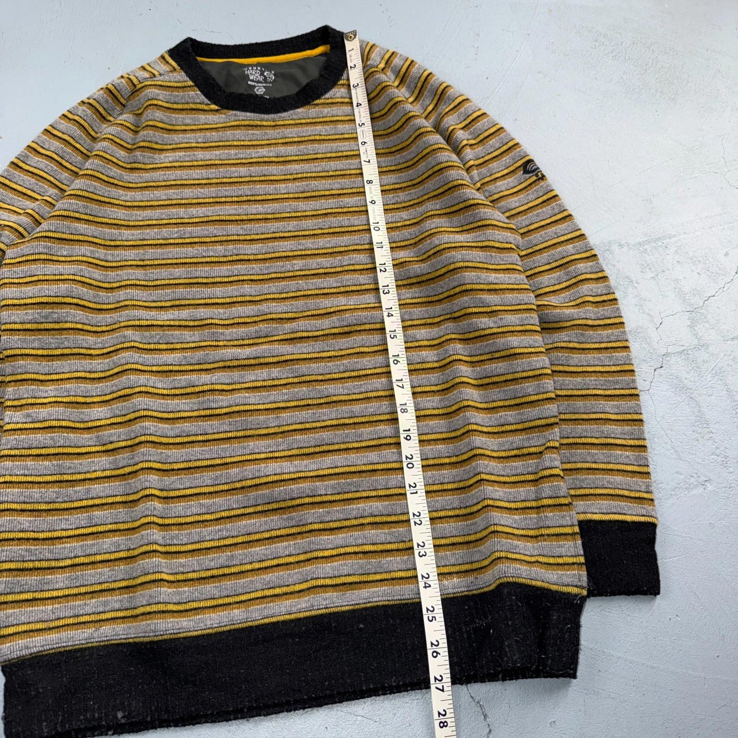 Mountain HardWear Sweater Mens Gray Yellow Striped Crewneck Wool Outdoor