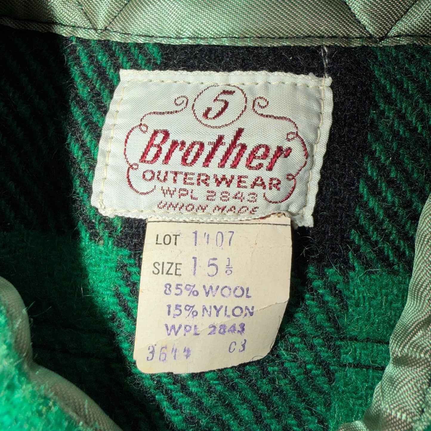 Vintage 1950s Five Brother Green Wool Buffalo Plaid Button Down Shirt Rockabilly