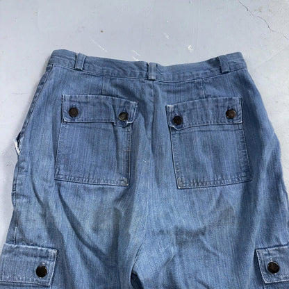 VTG 70s Jeans Canvas High Waist Sears Military Style P44 29x25 Capri HBT Rare