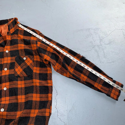 VTG 50s Fruit of Loom Shirt Orange Plaid Wool Button Loop Collar Rockabilly 1950