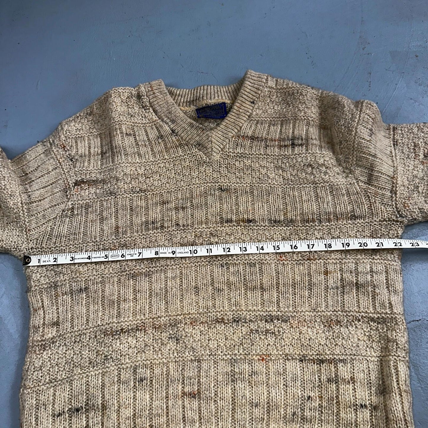 Pendleton VTG Womens V Neck Pullover Wool Sweater Ivory 1970s 70s L Fisherman