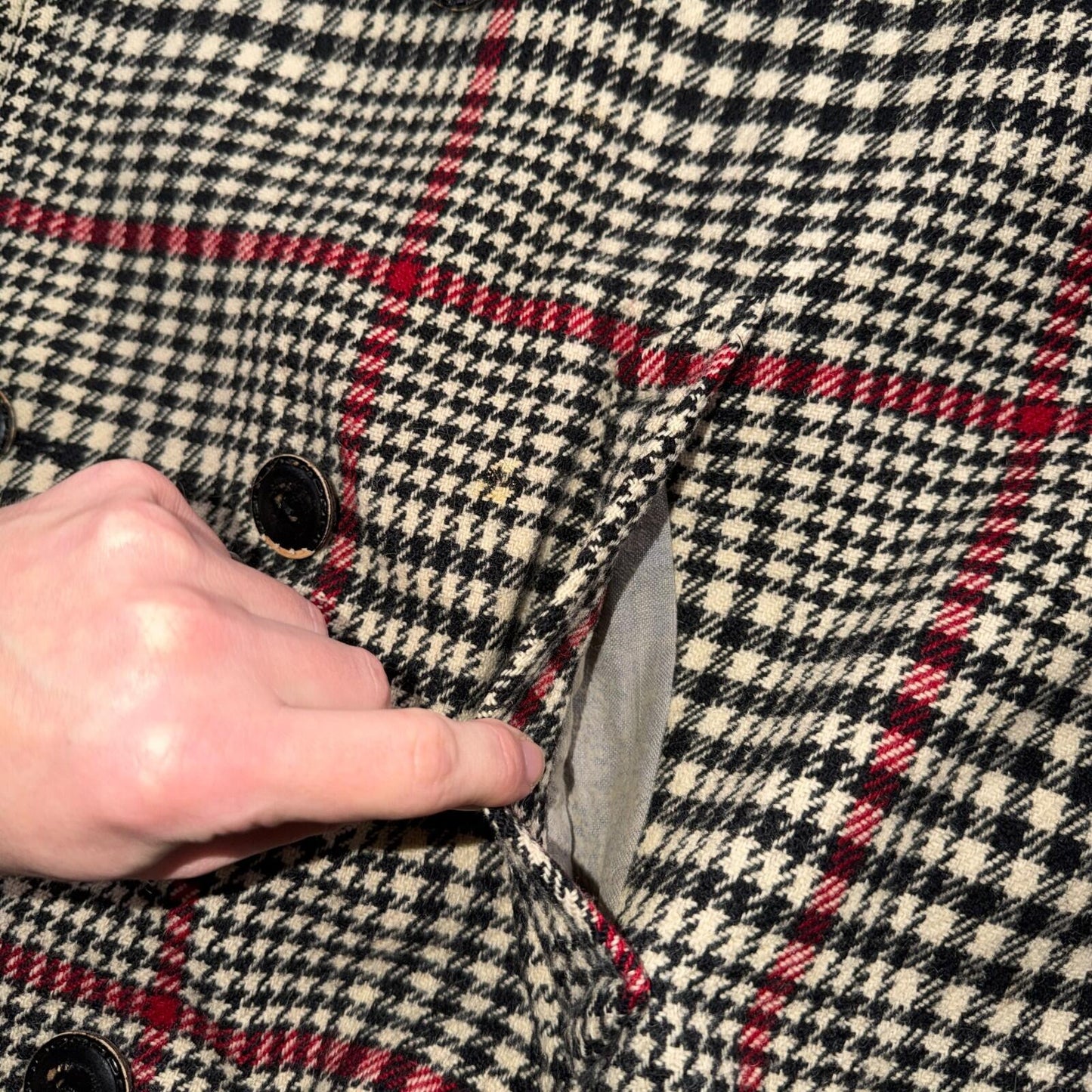 VTG Pendleton Jacket Black Plaid Wool USA Double Breast Chore Car Coat 60s 1960s