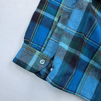 VTG 70s Pendleton Blue Plaid Pure Virgin Wool Board Shirt USA Camp Rockabilly