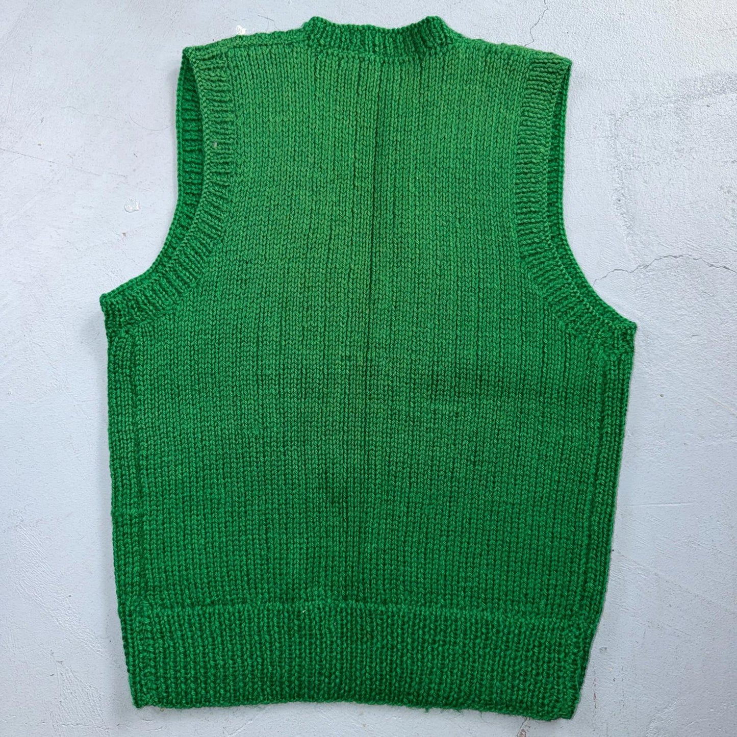 VTG Green Vest Knitted Sleeveless Sweater Pullover Handmade Knit 70s 1970s
