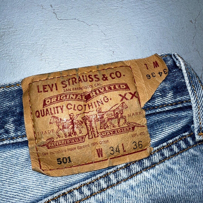 Levis 501 Vintage 90s XX Straight Leg Mexico Jeans 34x36 Light Wash Act 31x33