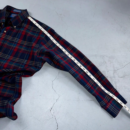 Sir Pendleton Shirt Mens Large Worsted Pure Virgin Wool Multicolor Plaid USA Red