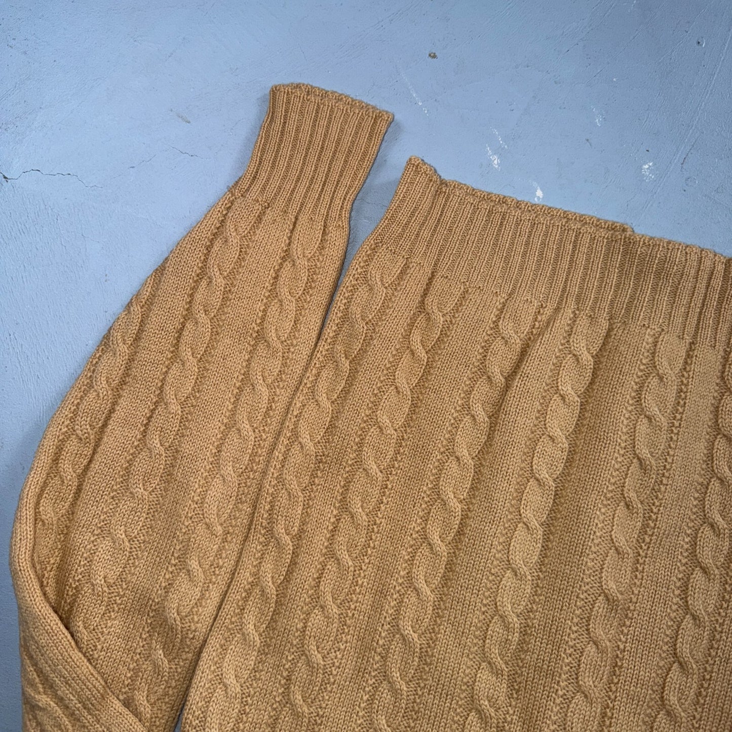 Vintage 1970s Wool Cardigan Sweater Mens M Button Up Beige Tan 70s Fisherman