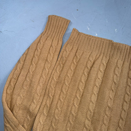 Vintage 1970s Wool Cardigan Sweater Mens M Button Up Beige Tan 70s Fisherman