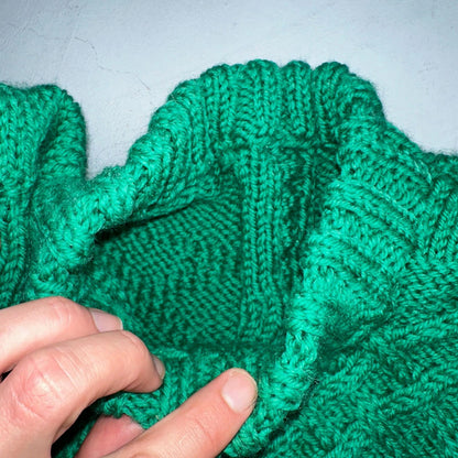 Vtg 80s Chunky Cable Knit Sweater Emerald Green Size Large Fisherman Core Yacht