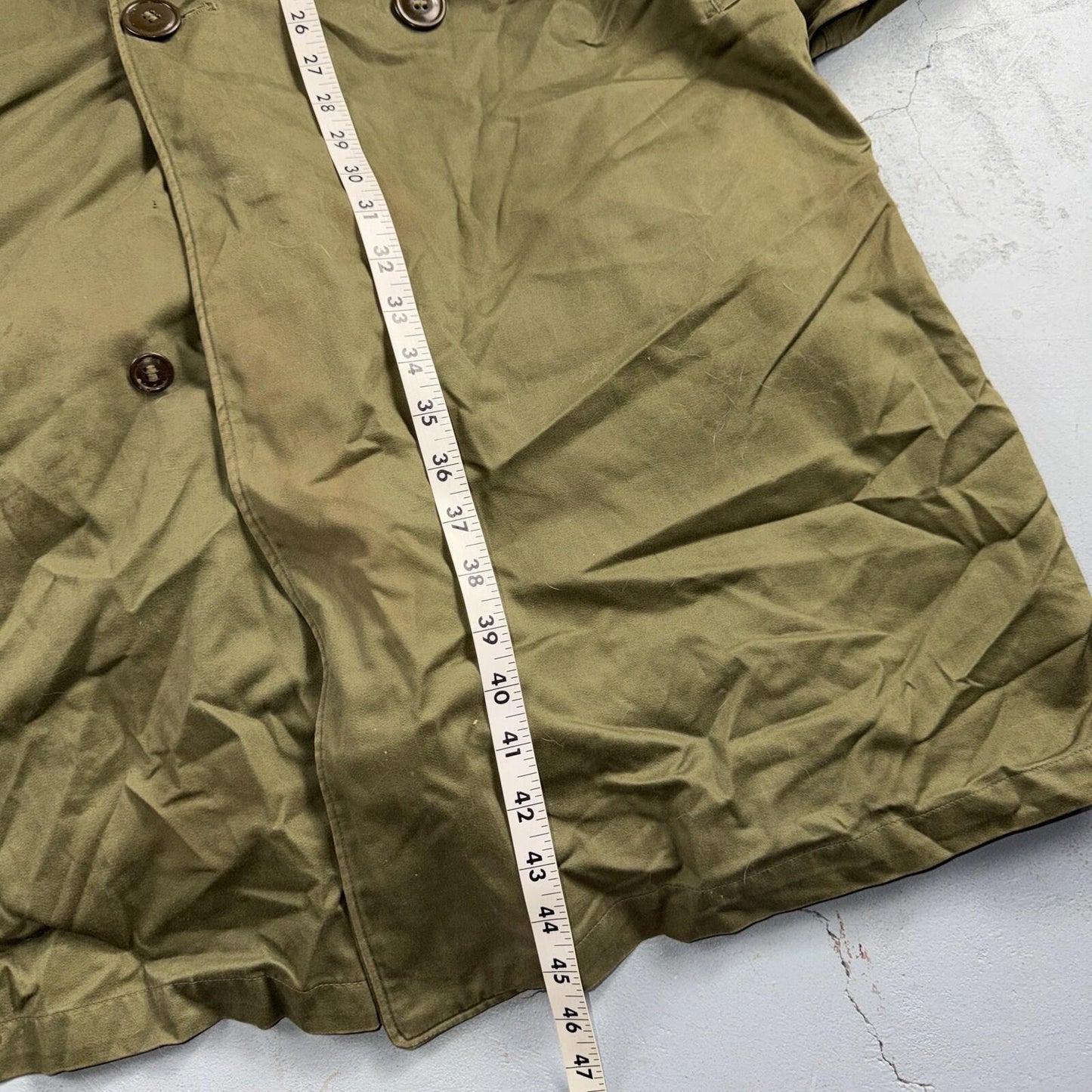 1950 US Army OD-7 Overcoat Cotton No Liner Korean War Trench Coat Belted OG 107