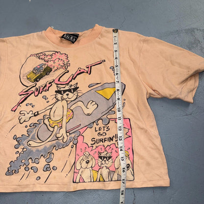 Surf Cat Crop 80s VTG T Shirt Kicks USA 1980s Graphic Cats Cartoon Cool Beach