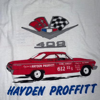 Vintage Hayden Proffitt 409 T Shirt Chevrolet Chevy Drag Racing Hot Rod Tee 80s