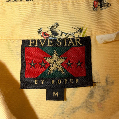 Vintage 90s Five Star by Roper Western Cowboy Button Down Shirt M Horses AOP
