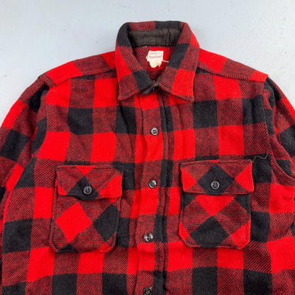 VTG 1940s Penneys Jacket Red Black Wool Buffalo Plaid 40s 50s Flannel Shirt Wool