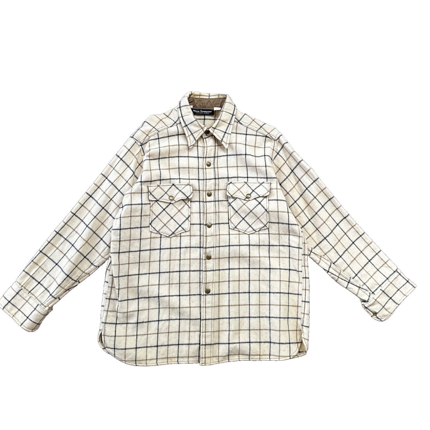 Norm Thompson VTG Long Sleeve Snap Up Heavy Wool Shirt Plaid 60s XL Rockabilly