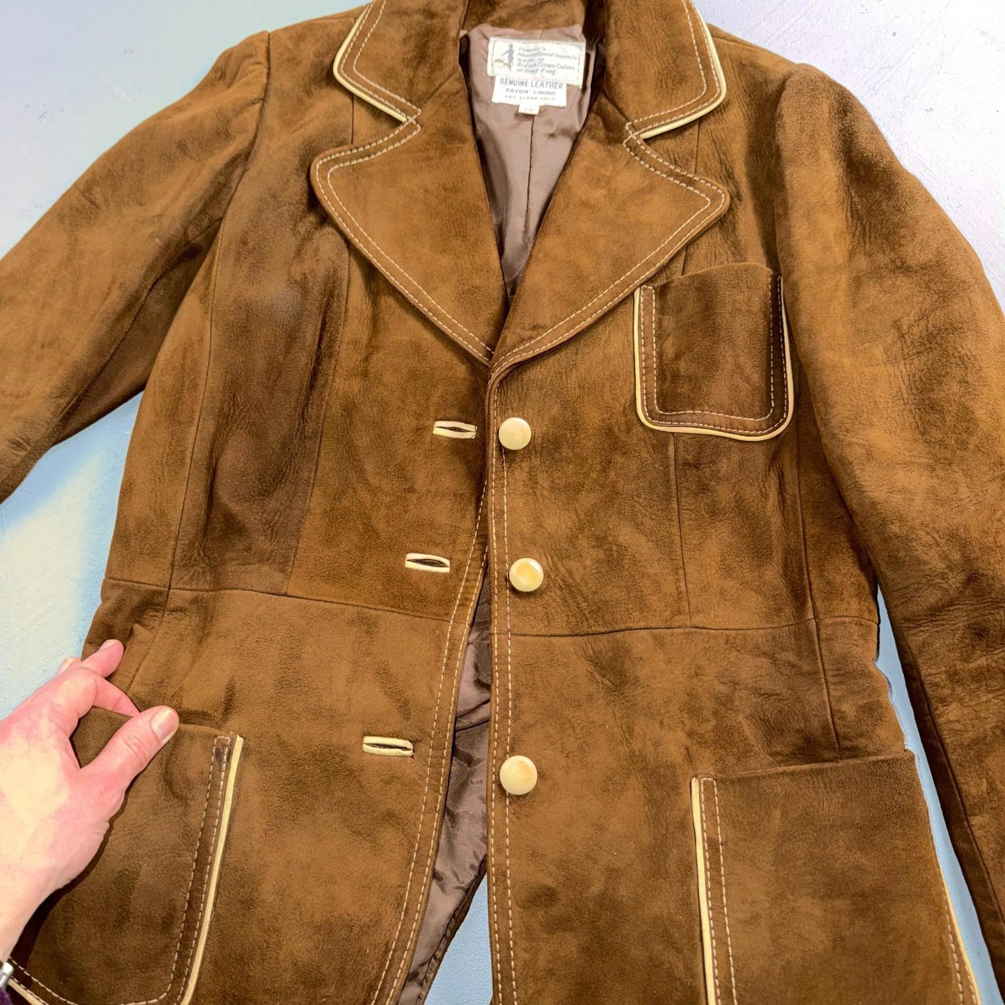 VTG Penneys 70s Suede Leather Button Up Jacket Brown Boho Hippie Western Sz 12