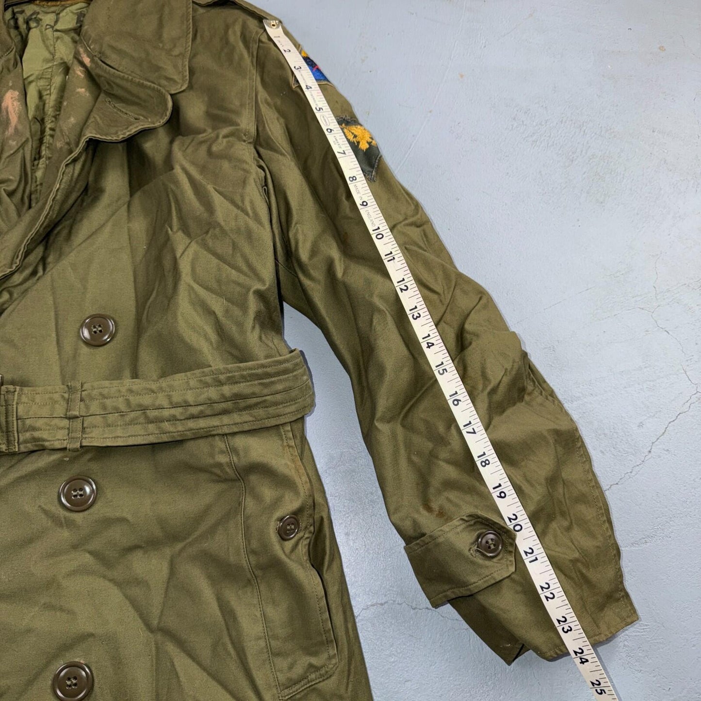 1950s Korean War US Military Wool Lined Overcoat Belted Trench Coat Small VTG