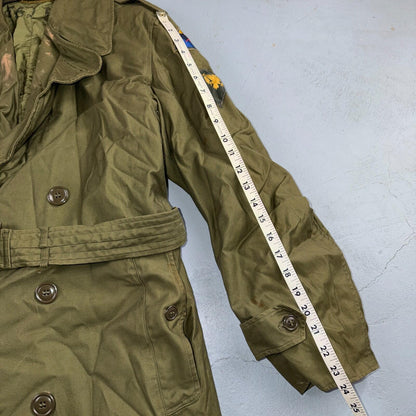 1950s Korean War US Military Wool Lined Overcoat Belted Trench Coat Small VTG