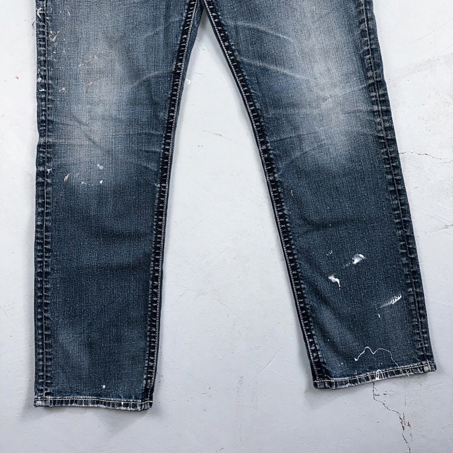 Silver Jeans Mens 34x30 Eddie Blue Denim Stretch Straight 5 Pocket Whiskering