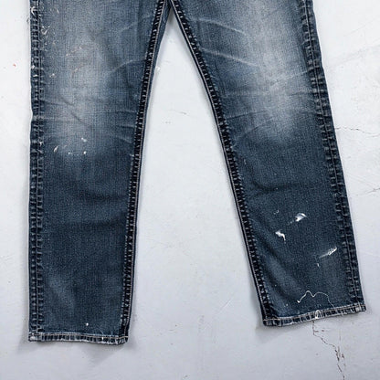 Silver Jeans Mens 34x30 Eddie Blue Denim Stretch Straight 5 Pocket Whiskering