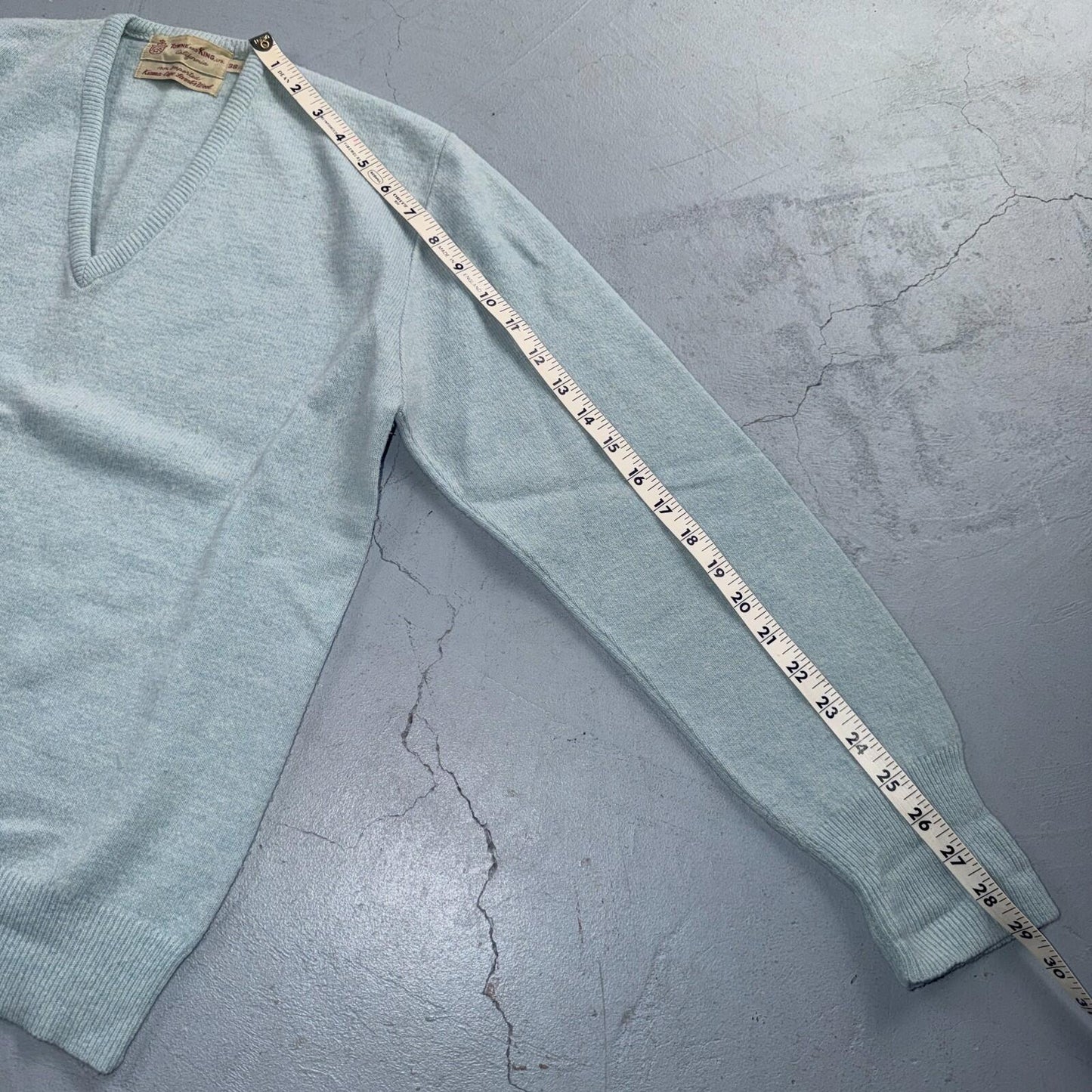 VTG 1940s 1950s Wool Lamb Pullover Sweater Rockabilly Mens V Neck Blue Towne Kin