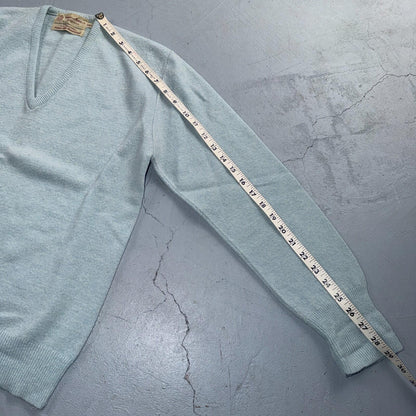 VTG 1940s 1950s Wool Lamb Pullover Sweater Rockabilly Mens V Neck Blue Towne Kin