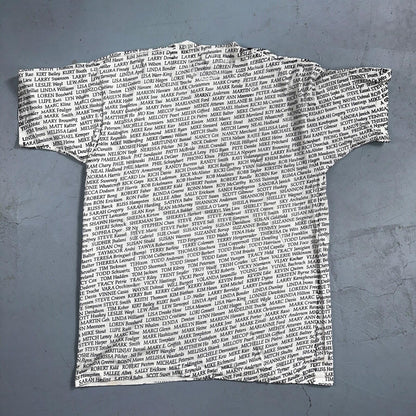 AOP All Over Print Funny Names 90s VTG T Shirt Huge Graphic Single Stitch White